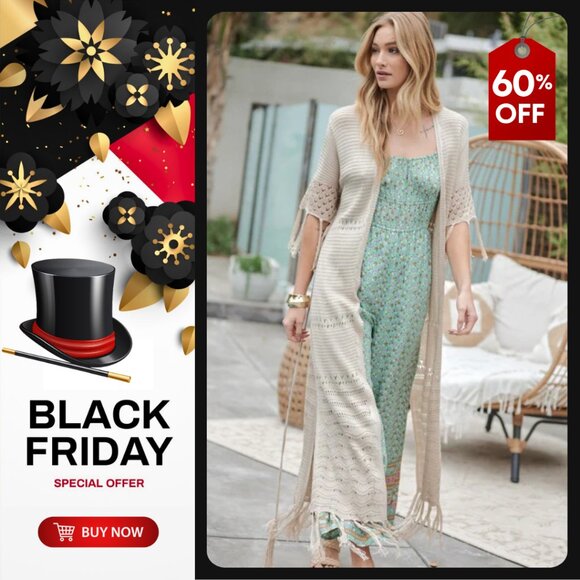 💣Davi & Dani Solid Short Sleeves Side Slits Fringe Detail Cardigan | Size S/M - Picture 1 of 10